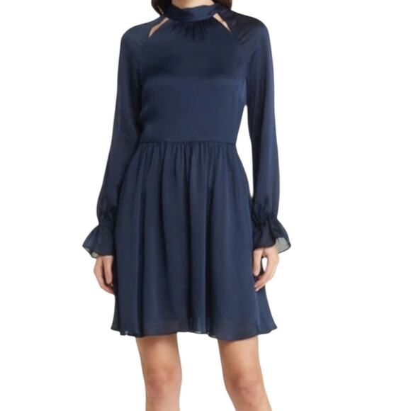Ted Baker Dress Ryaa High Neck fit flare minidress blue size 1 (US 4) - Picture 1 of 8